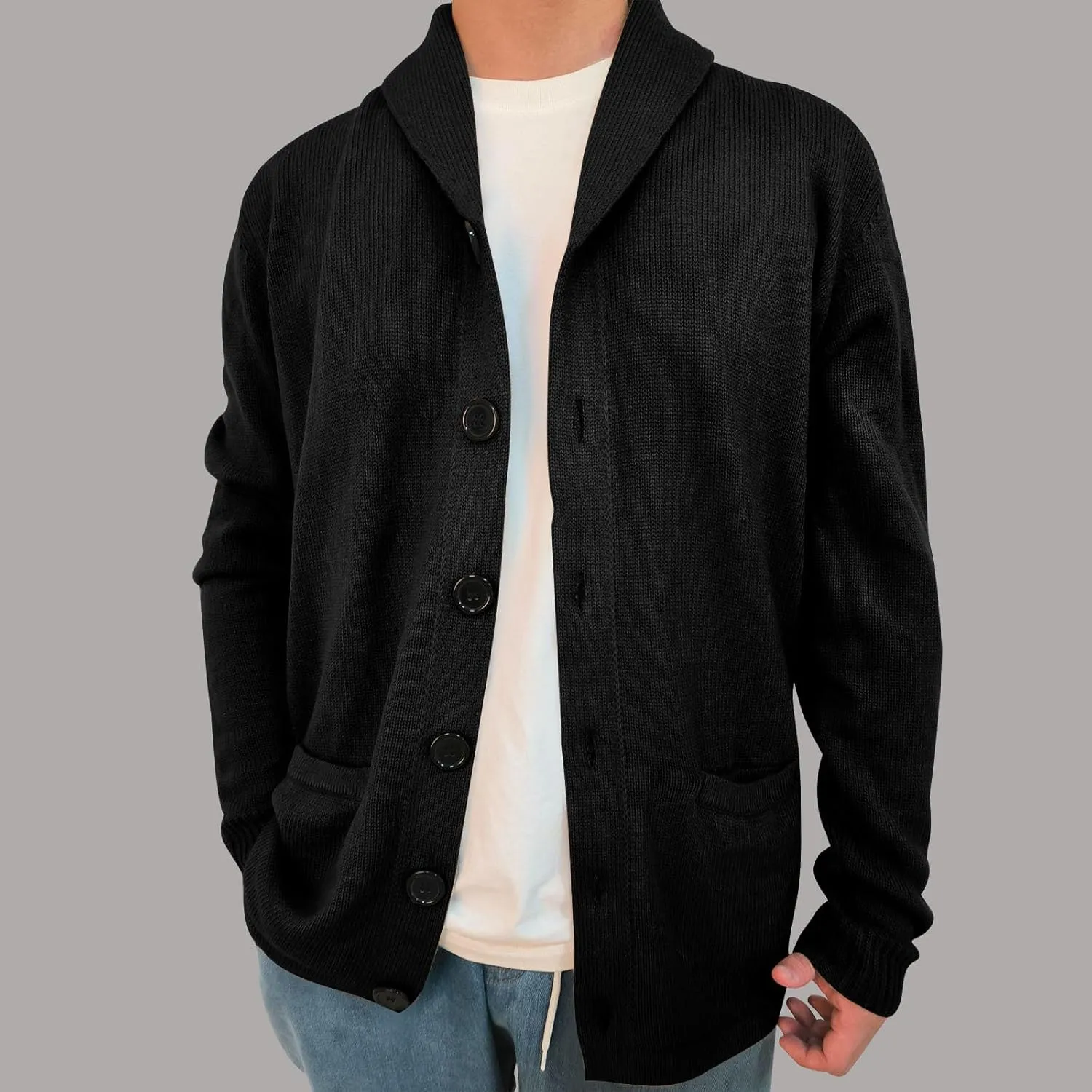 Mens Cardigan Sweater Lightweight Open Front Cardigan Button Down Knit Sweater Casual Long Sleeve Sweater with Pocket