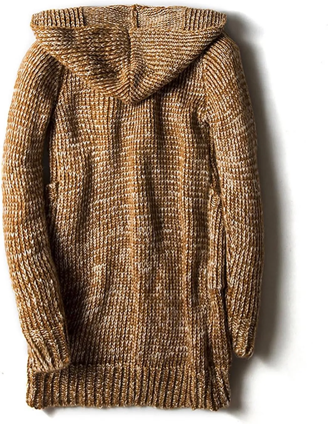 Men's Cardigan Sweater Long Sleeve Button Down Pullover Solid Color Ribbed Hooded Knitted Casual Loose with Pockets