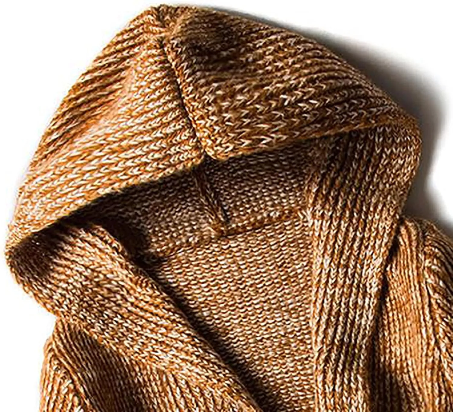 Men's Cardigan Sweater Long Sleeve Button Down Pullover Solid Color Ribbed Hooded Knitted Casual Loose with Pockets