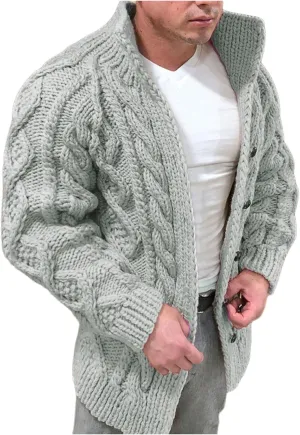 Men's Cardigan Sweater Stand Collar Button Down Pullover Long Sleeve Twist Textured Knitwear Solid Color Fall Sweater
