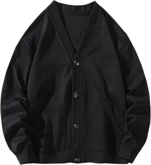 Mens Cardigan Sweater V Neck Button Down Sweater Lightweight Open Front Sweater Plus Size Knit Sweaters with Pockets