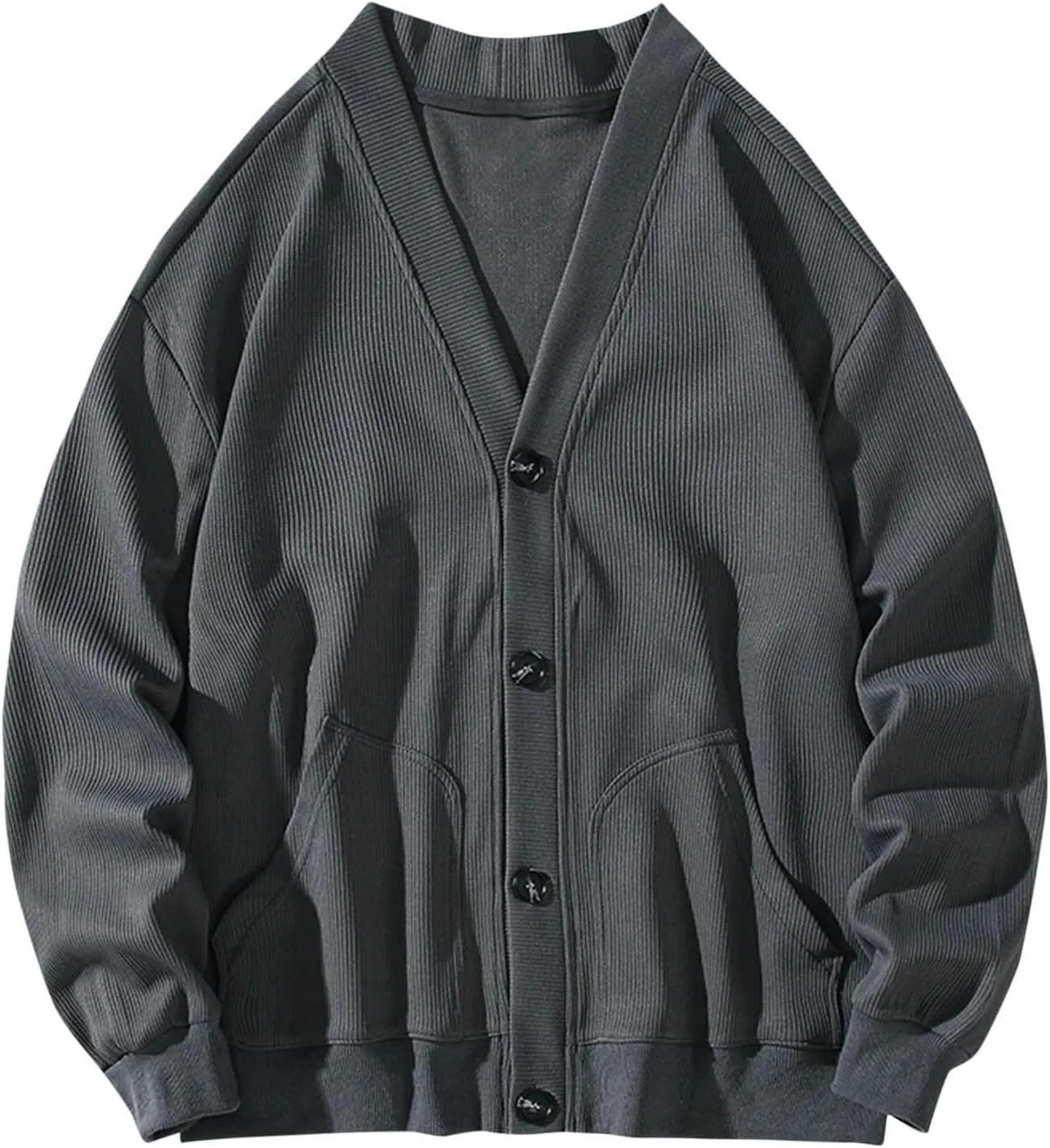 Mens Cardigan Sweater V Neck Button Down Sweater Lightweight Open Front Sweater Plus Size Knit Sweaters with Pockets