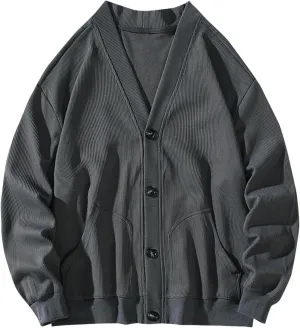 Mens Cardigan Sweater V Neck Button Down Sweater Lightweight Open Front Sweater Plus Size Knit Sweaters with Pockets