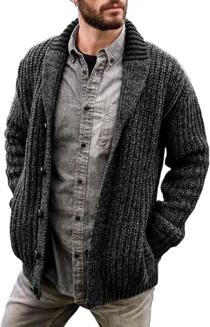 Men's Cardigan Sweaters Cable Knit Button Down Sweater Shawl Collar Loose Fit Casual Knitted Cardigan