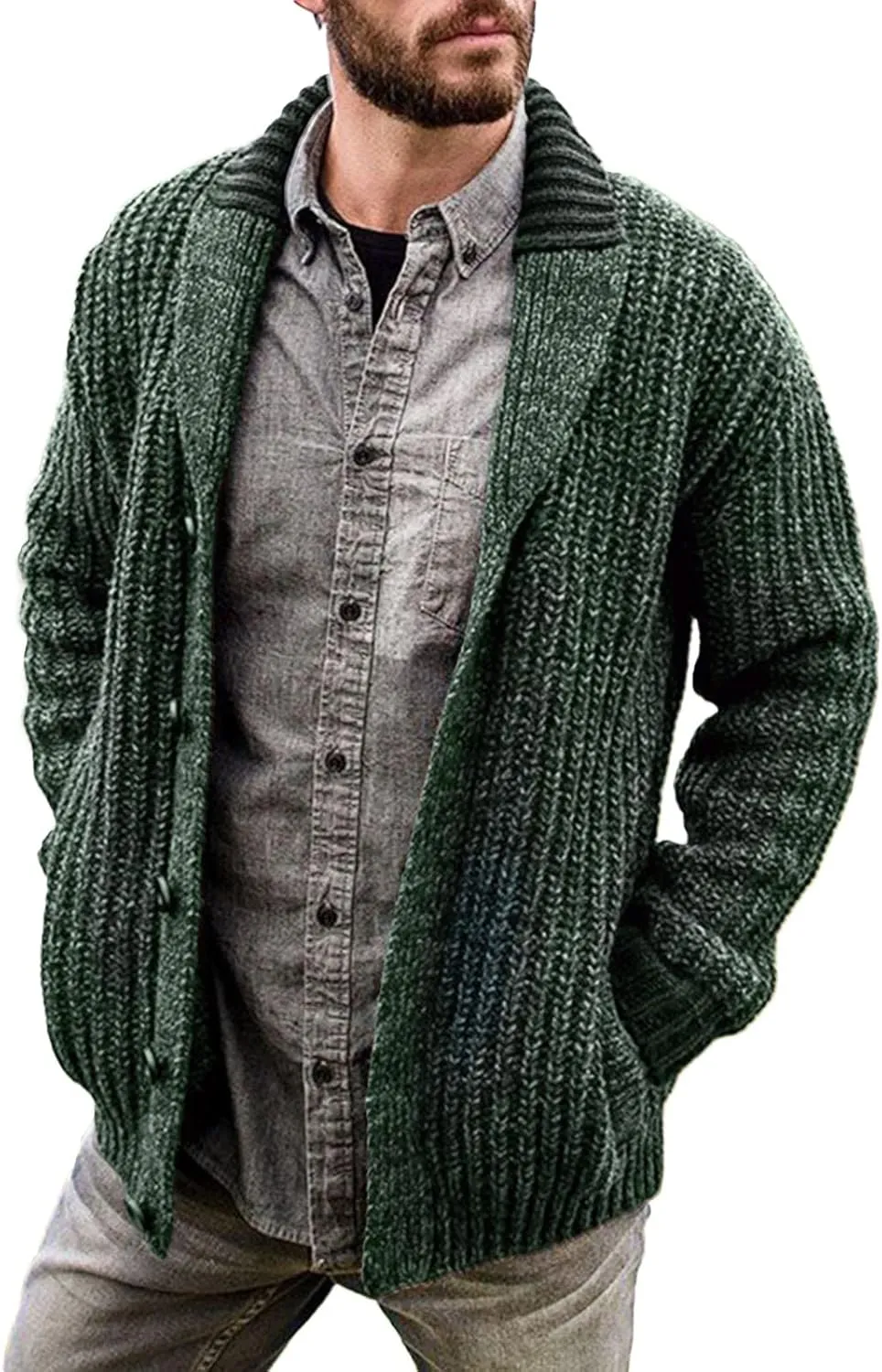 Men's Cardigan Sweaters Cable Knit Button Down Sweater Shawl Collar Loose Fit Casual Knitted Cardigan