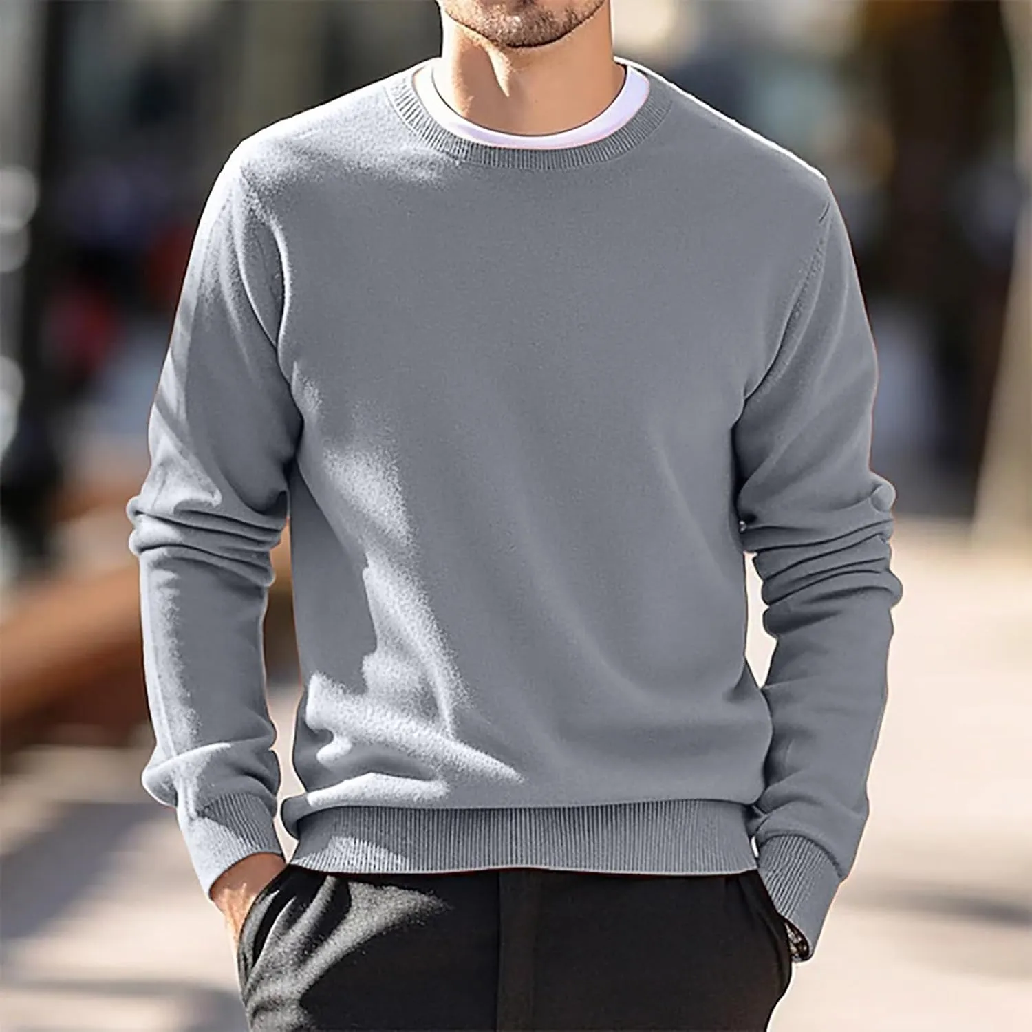 Men's Cashmere Sweater O-Neck Pullovers Knit Sweater Tops Long Sleeve Jumpers Casual Vintage Solid Cardigan Pullover