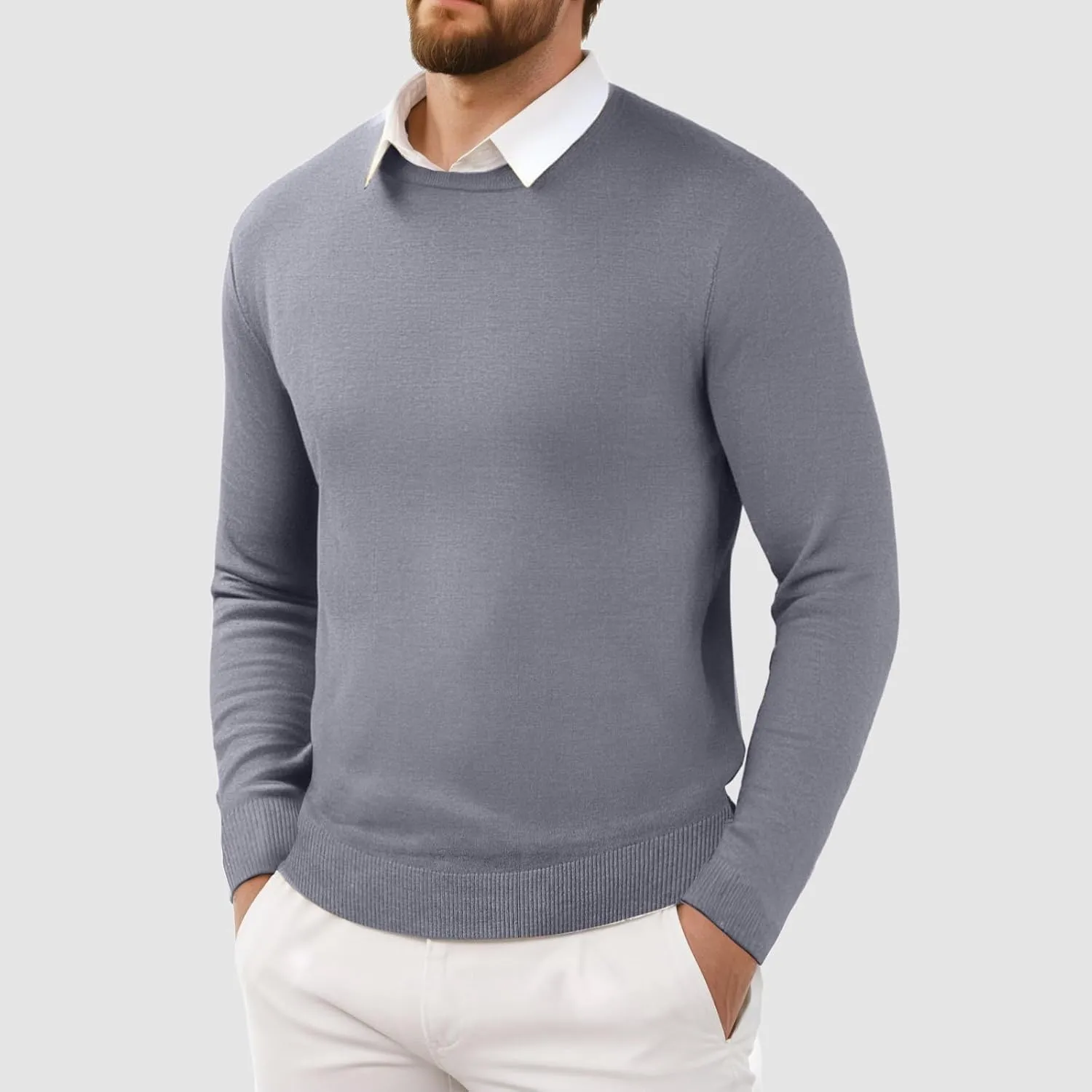 Men's Cashmere Sweater O-Neck Pullovers Knit Sweater Tops Long Sleeve Jumpers Casual Vintage Solid Cardigan Pullover