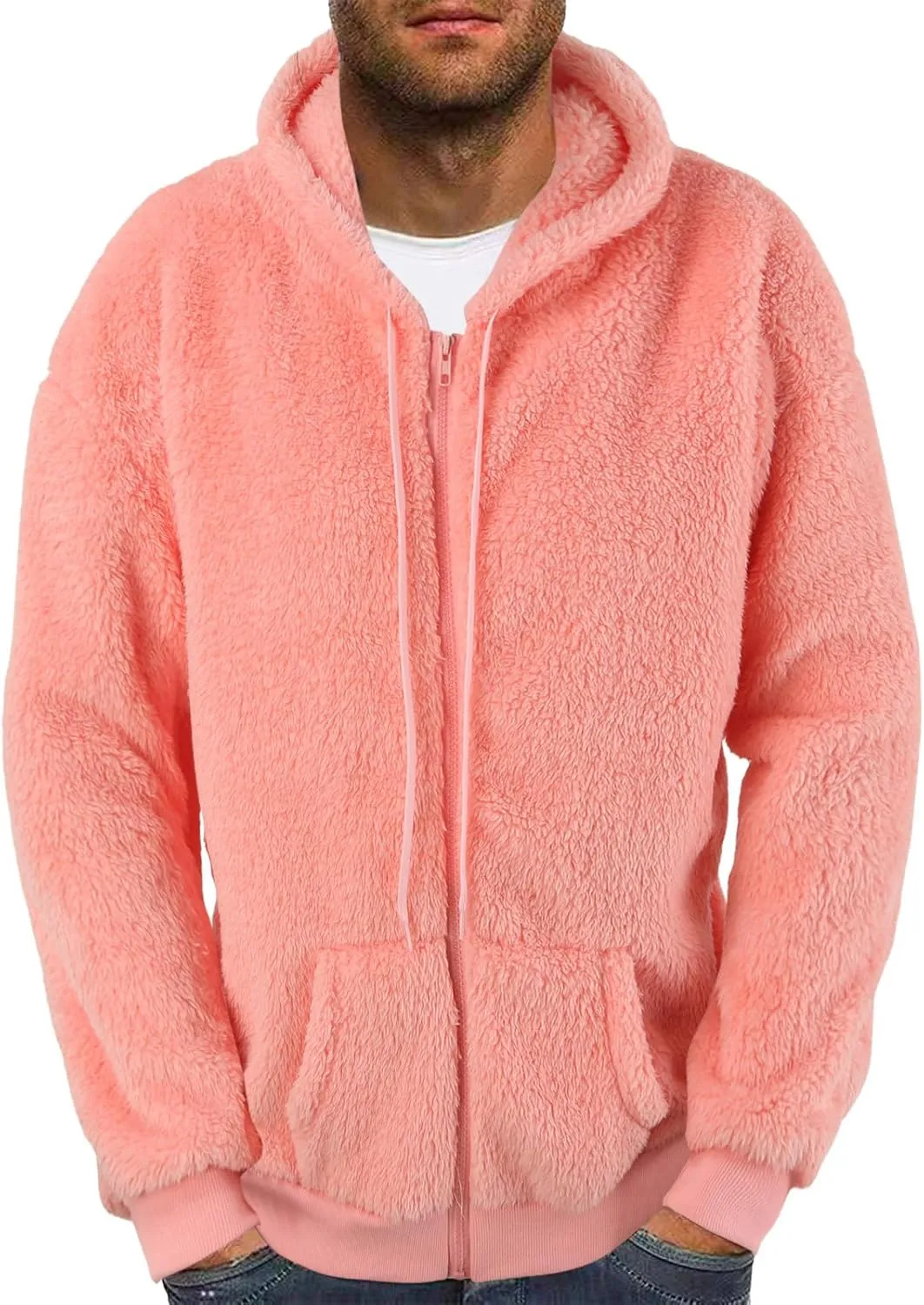 Men's Cashmere Sweaters, Men's Full Zip Fleece Flannel Jackets Shirt Cotton Hoodies Soft Warm Coat for Men with Hood
