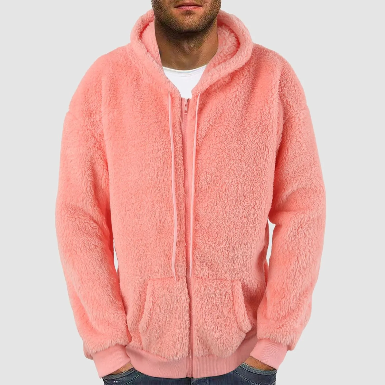 Men's Cashmere Sweaters, Men's Full Zip Fleece Flannel Jackets Shirt Cotton Hoodies Soft Warm Coat for Men with Hood