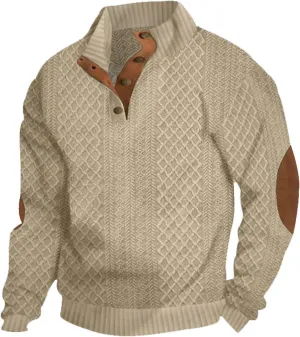 Men's Cashmere Sweaters, Men's Outdoor Casual Stand Cashmere 1/4 Button Long Sleeve Sweater Long Sleeve Sweatshirts