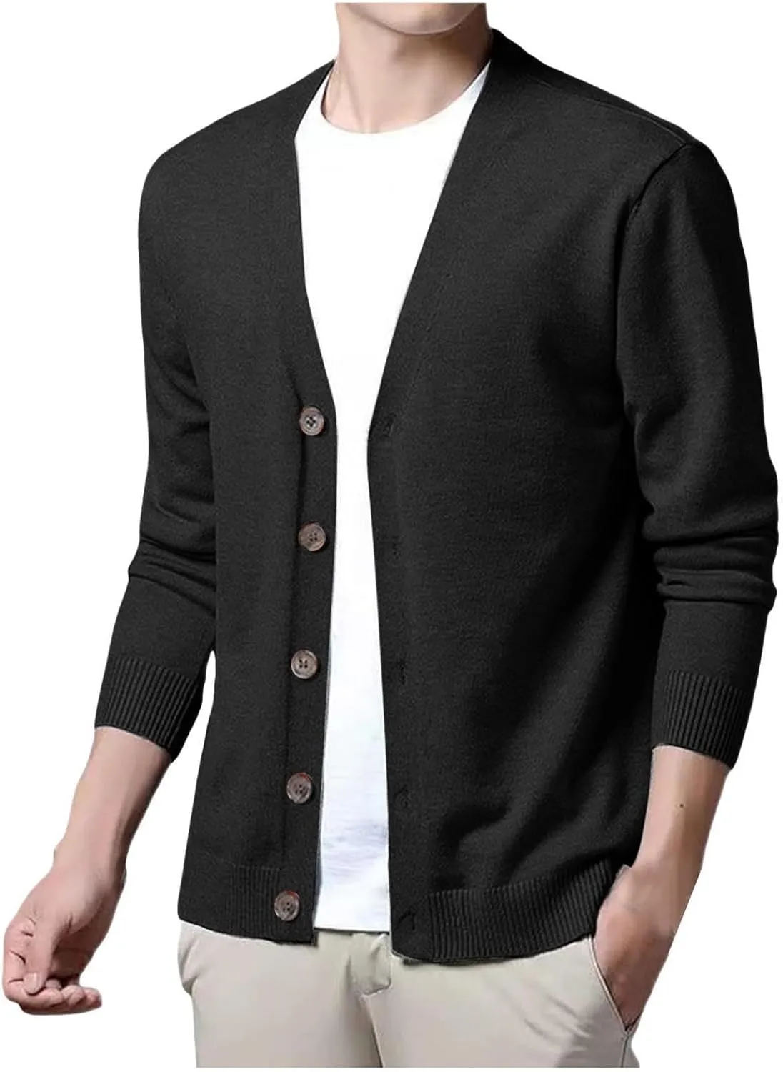 Men's Cashmere Sweaters, Mens Shawl Collar Cardigan Sweater Cable Knit Button Chunky Long Sleeve Warm Casual Sweaters