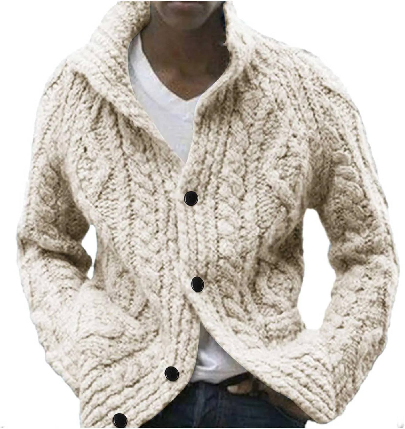 Men's Casual Cardigan Sweater Relaxed Fit Cable Knitted Button Down Sweater Thermal Long Sleeve Sweater Coat