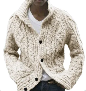 Men's Casual Cardigan Sweater Relaxed Fit Cable Knitted Button Down Sweater Thermal Long Sleeve Sweater Coat