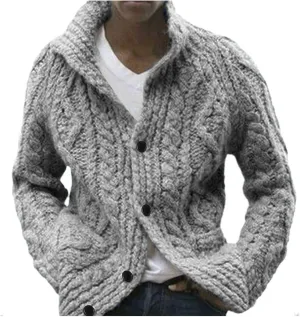 Men's Casual Cardigan Sweater Relaxed Fit Cable Knitted Button Down Sweater Thermal Long Sleeve Sweater Coat