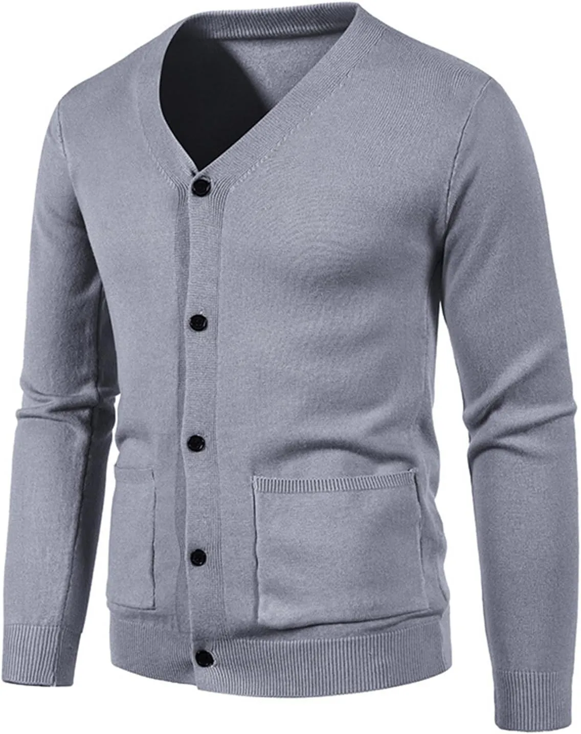 Mens Casual Knitted Sweaters Button Down V Neck Long Sleeve Vintage Plain Cardigan Slim Fit Warm Sweater