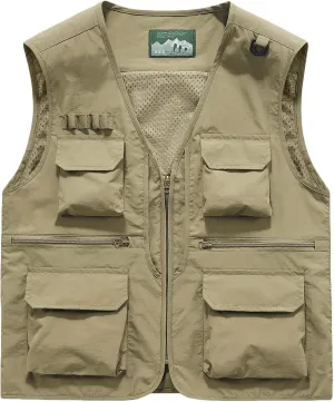 Men's Casual Lightweight Outdoor Vest Fishing Work Utility Safari Travel Photo Cargo Vest Jacket with Multi Pockets