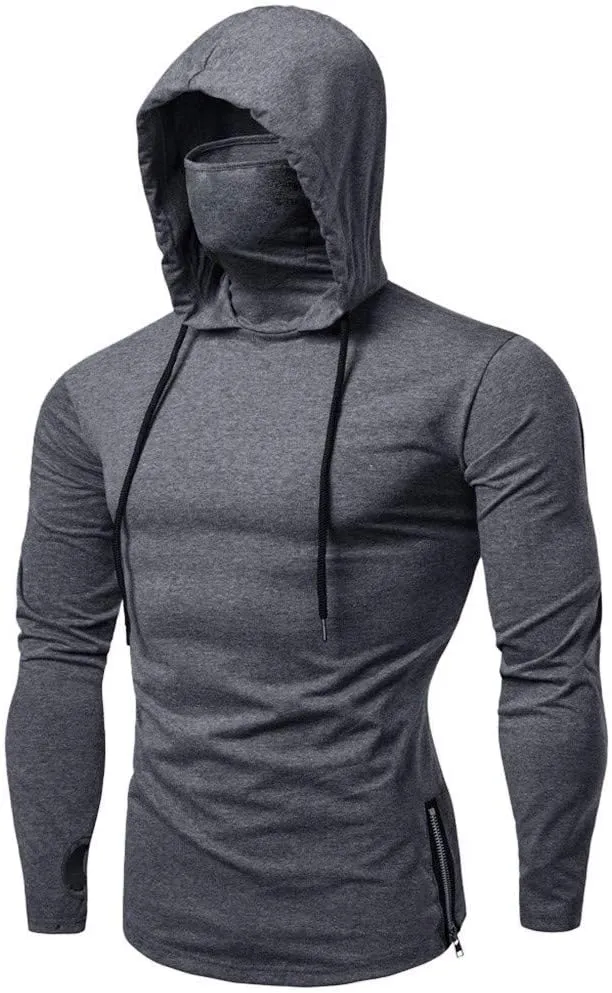 Mens Casual T Shirt Hoodies Trendy Long Sleeve Drawstring Pullover Tops Solid Relaxed Workout Gym Hooded Sweatshirts