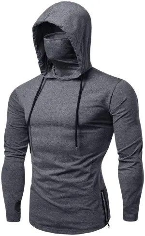 Mens Casual T Shirt Hoodies Trendy Long Sleeve Drawstring Pullover Tops Solid Relaxed Workout Gym Hooded Sweatshirts