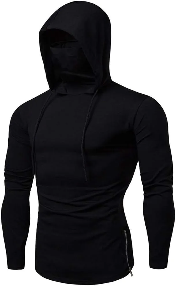Mens Casual T Shirt Hoodies Trendy Long Sleeve Drawstring Pullover Tops Solid Relaxed Workout Gym Hooded Sweatshirts