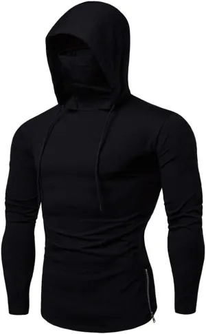 Mens Casual T Shirt Hoodies Trendy Long Sleeve Drawstring Pullover Tops Solid Relaxed Workout Gym Hooded Sweatshirts