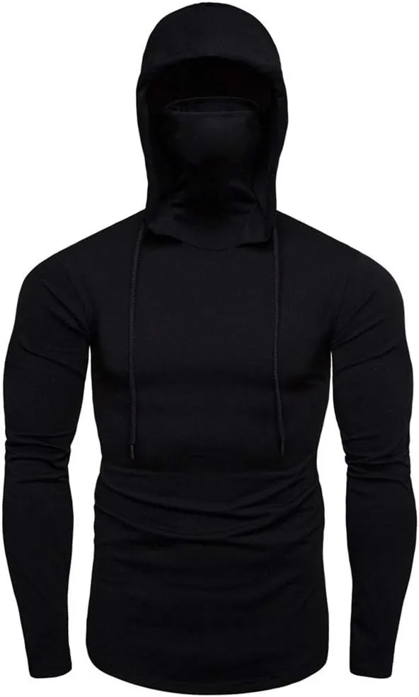 Mens Casual T Shirt Hoodies Trendy Long Sleeve Drawstring Pullover Tops Solid Relaxed Workout Gym Hooded Sweatshirts