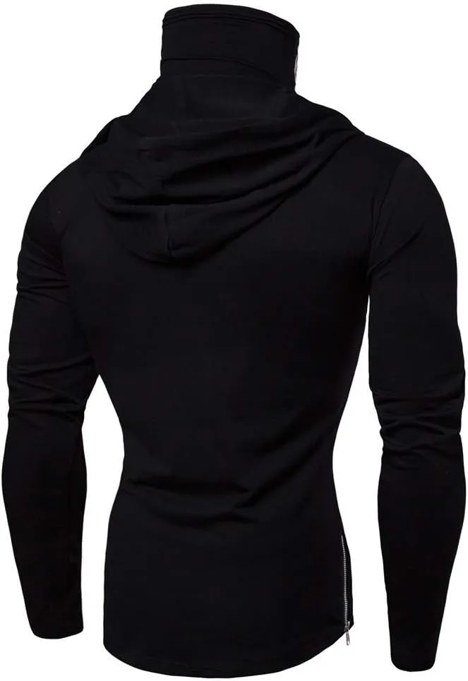 Mens Casual T Shirt Hoodies Trendy Long Sleeve Drawstring Pullover Tops Solid Relaxed Workout Gym Hooded Sweatshirts