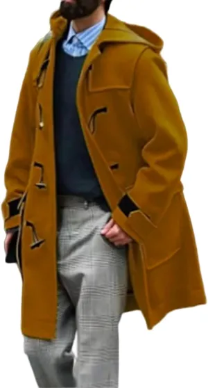 Men's Casual Trench Coat Hoodie Jackets Slim Fit Hooded Long Jacket Overcoat Single Breasted Pea Coat wih Pockets