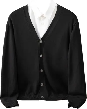 Men's Classic Solid Color Knit V-Neck Sweater Cardigans Sweaters Coat Clothing