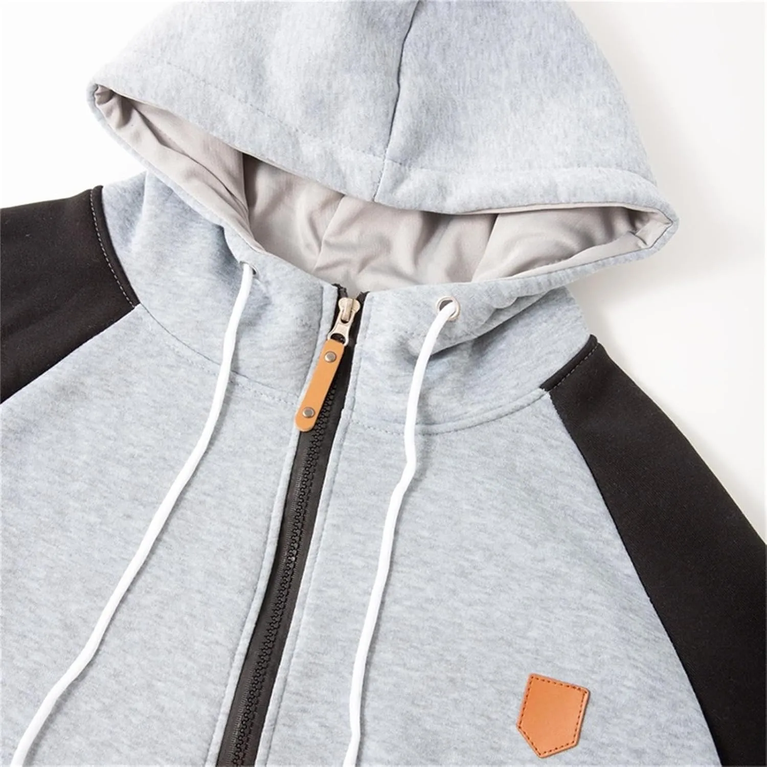Men's Color Block Hoodie Full Zip Fleece Lined Jackets Casual Hooded Sweatshirts Raglan Long Sleeve Baseball Jackets