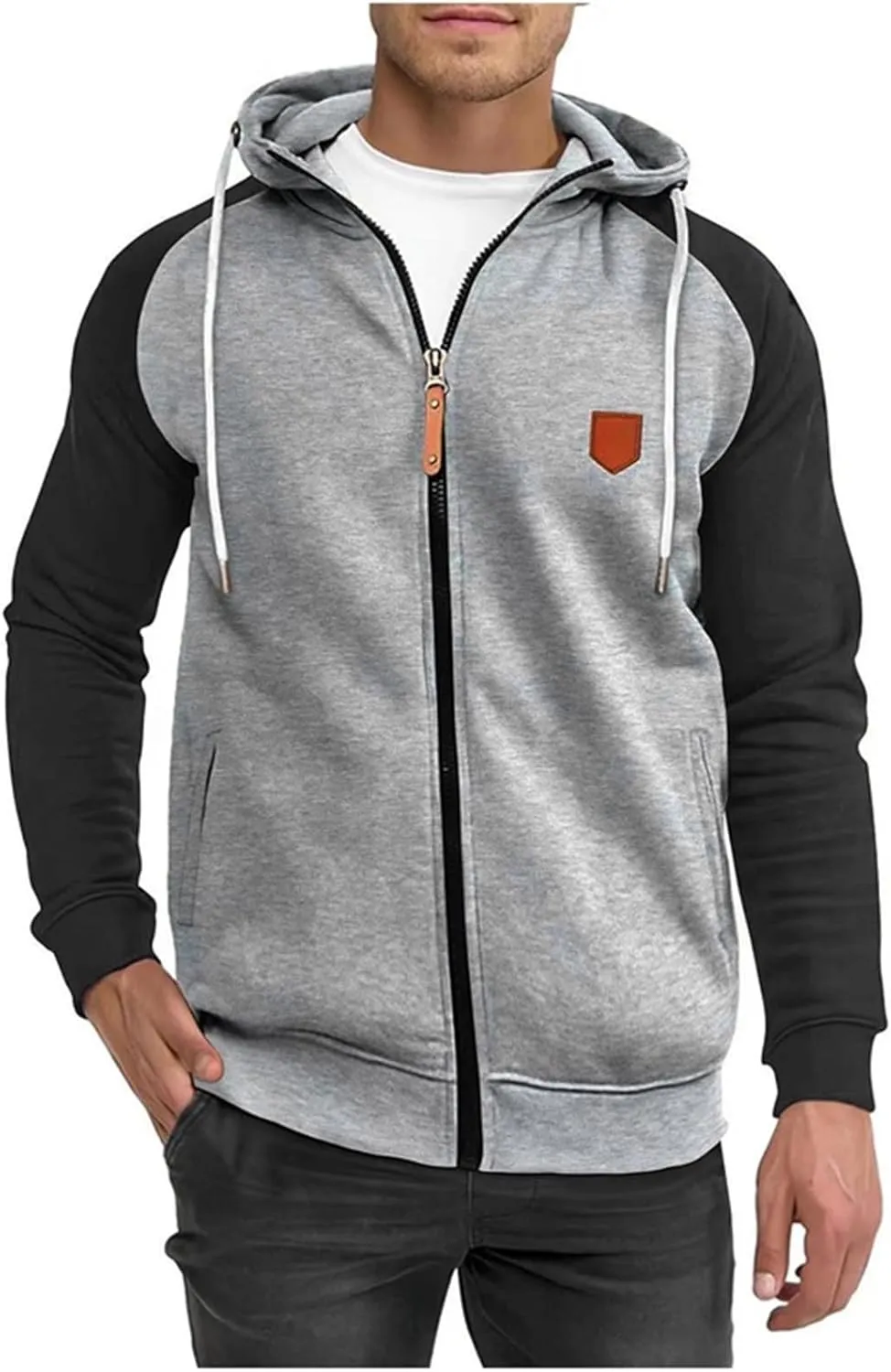 Men's Color Block Hoodie Full Zip Fleece Lined Jackets Casual Hooded Sweatshirts Raglan Long Sleeve Baseball Jackets