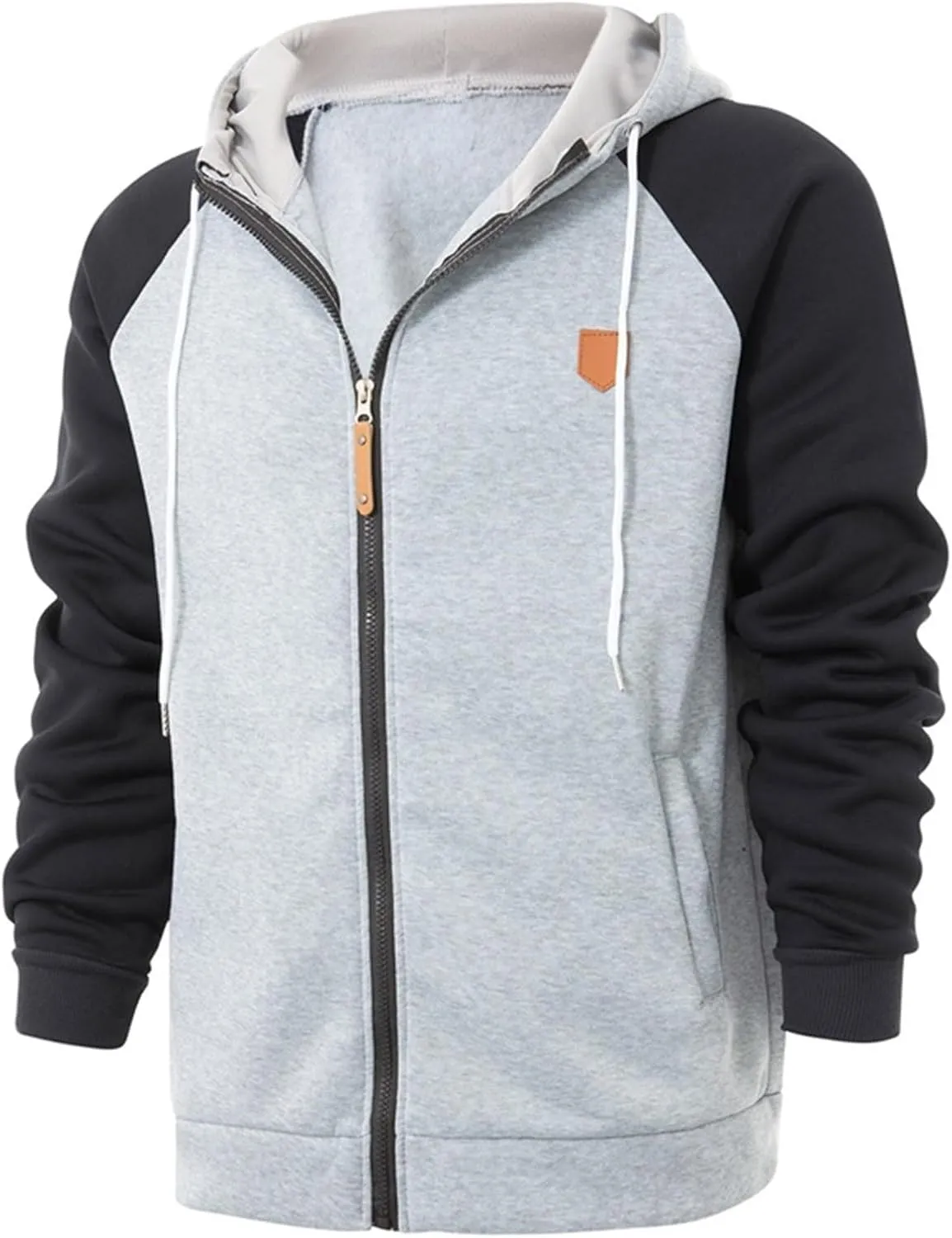 Men's Color Block Hoodie Full Zip Fleece Lined Jackets Casual Hooded Sweatshirts Raglan Long Sleeve Baseball Jackets