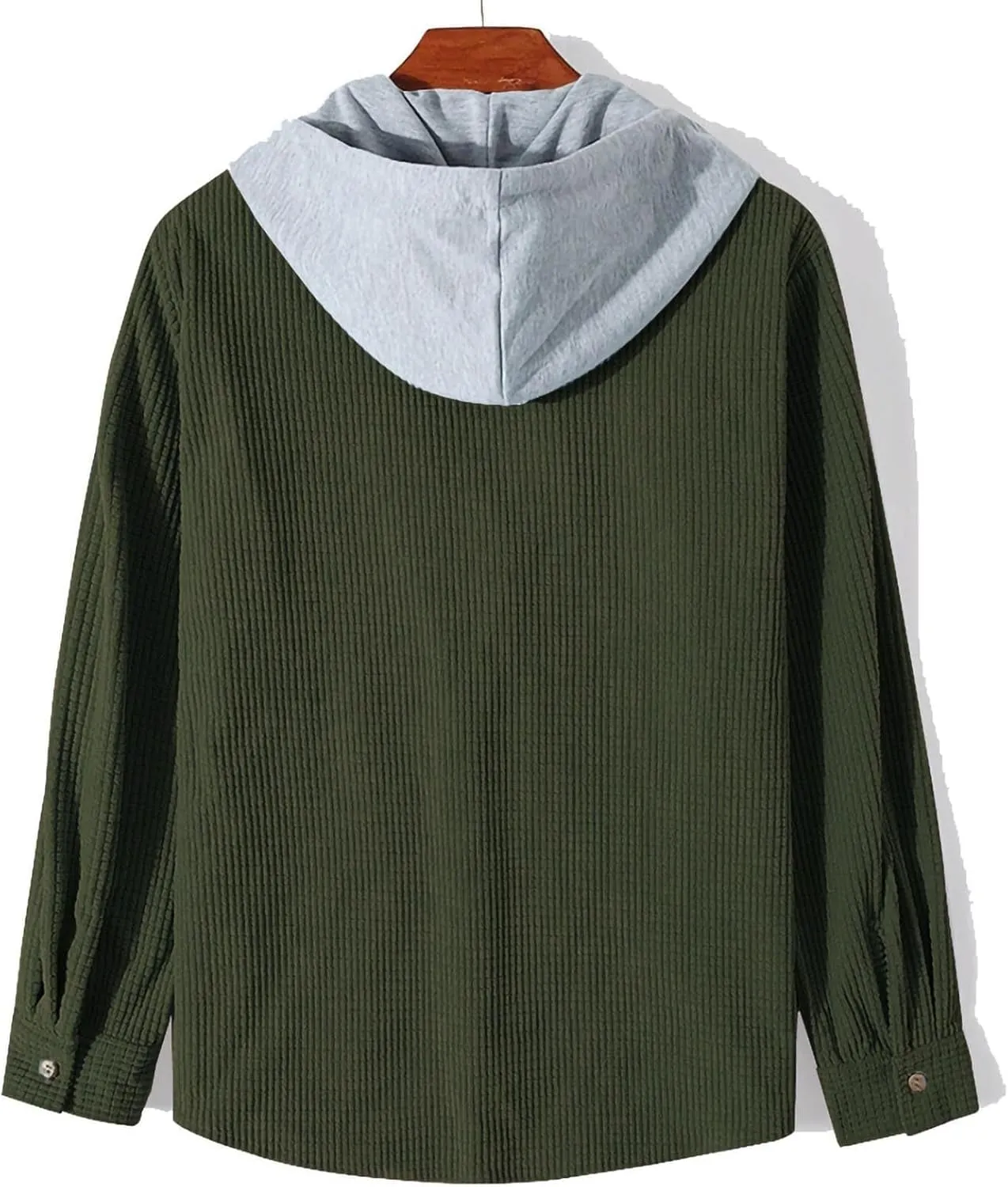 Men's Corduroy Shirt Jackets Long Sleeve Button-Down Casual Hooded Shacket Jacket Versatile Warm Outerwear with Pockets