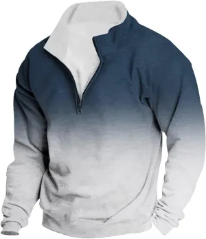 Men's Corduroy Sweatshirt Fleece Quarter Button Gradient Pullover 1/4 Button Down Stand Collar Ombre Casual Tops
