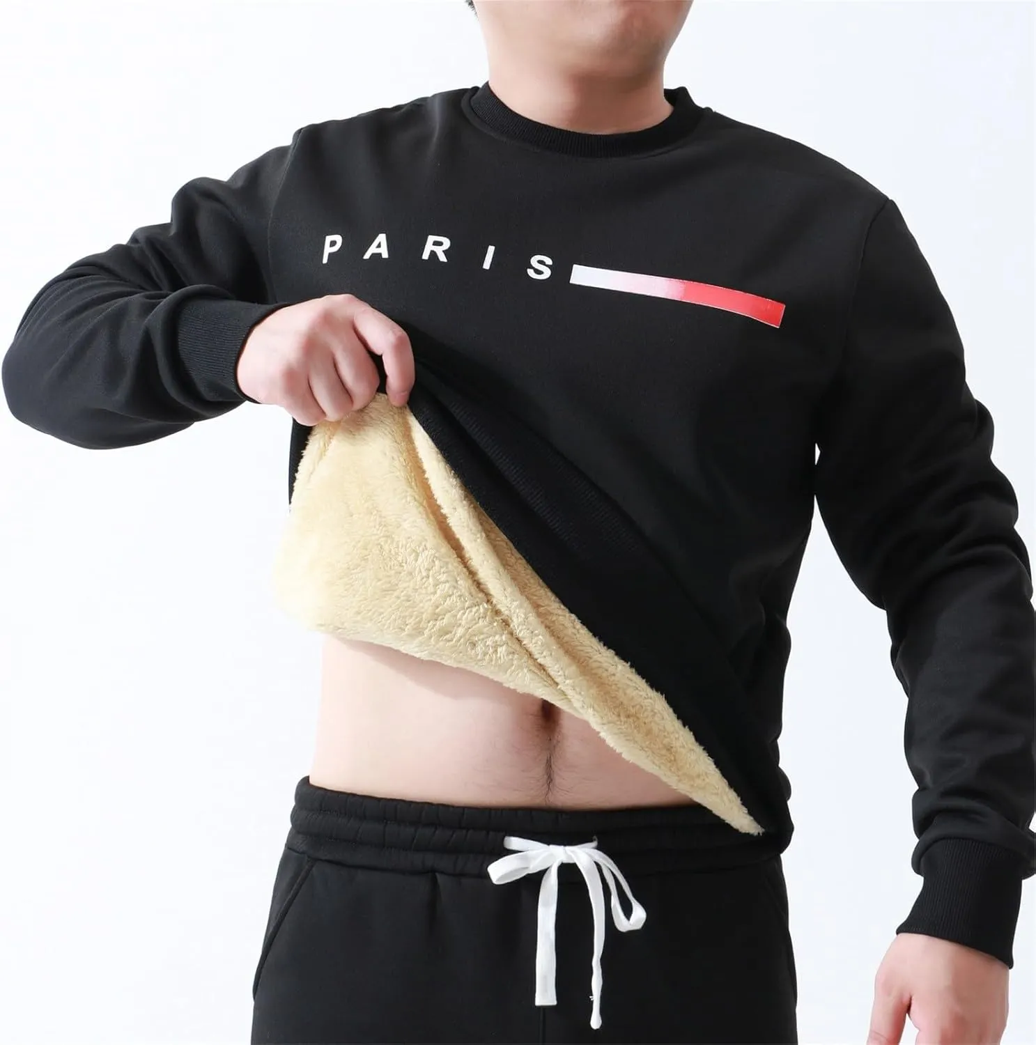 Mens Crewneck Sweatshirt Soild Fleece Long Sleeve Sweatshirts Trendy Soft Loose Fit Basic Fall Winter Thermal Tops