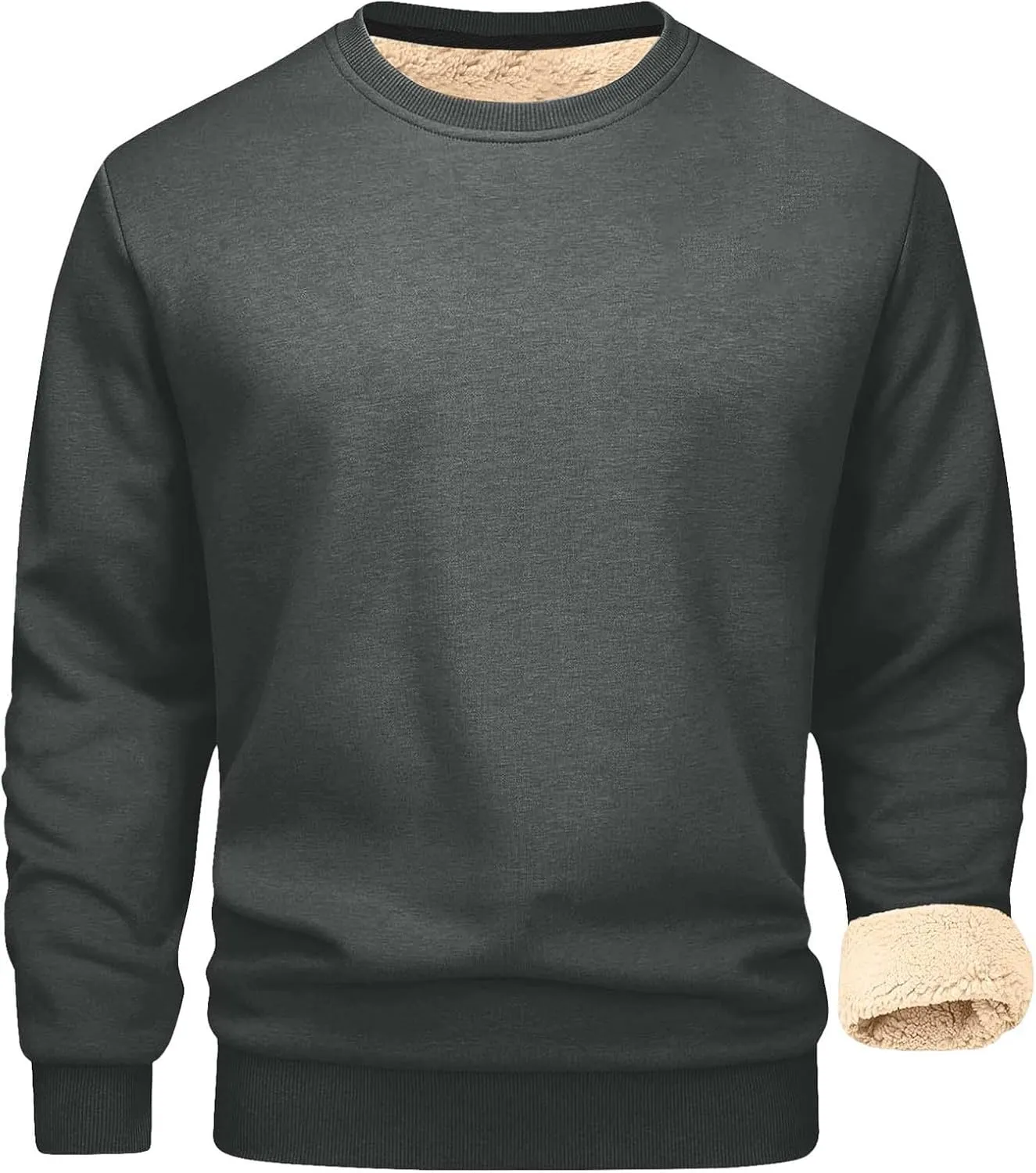 Mens Crewneck Sweatshirt Soild Fleece Long Sleeve Sweatshirts Trendy Soft Loose Fit Basic Fall Winter Thermal Tops