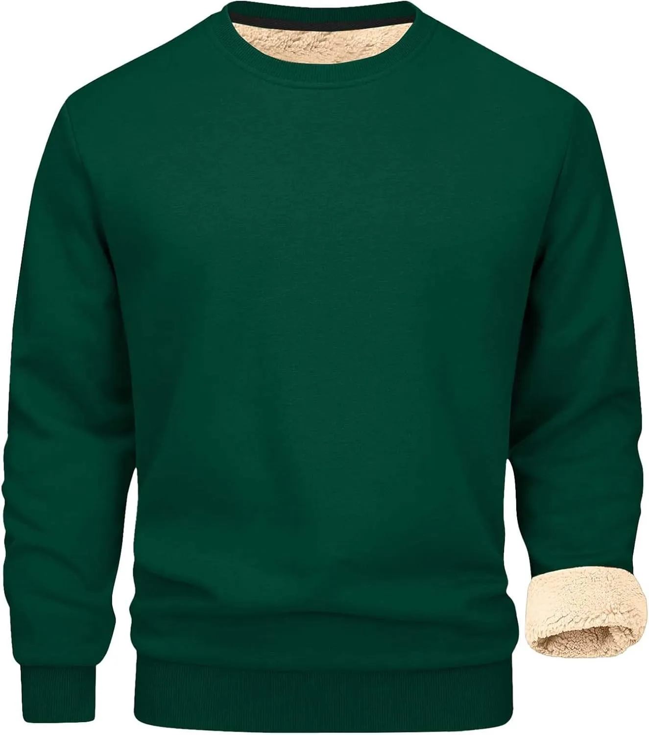 Mens Crewneck Sweatshirt Soild Fleece Long Sleeve Sweatshirts Trendy Soft Loose Fit Basic Fall Winter Thermal Tops