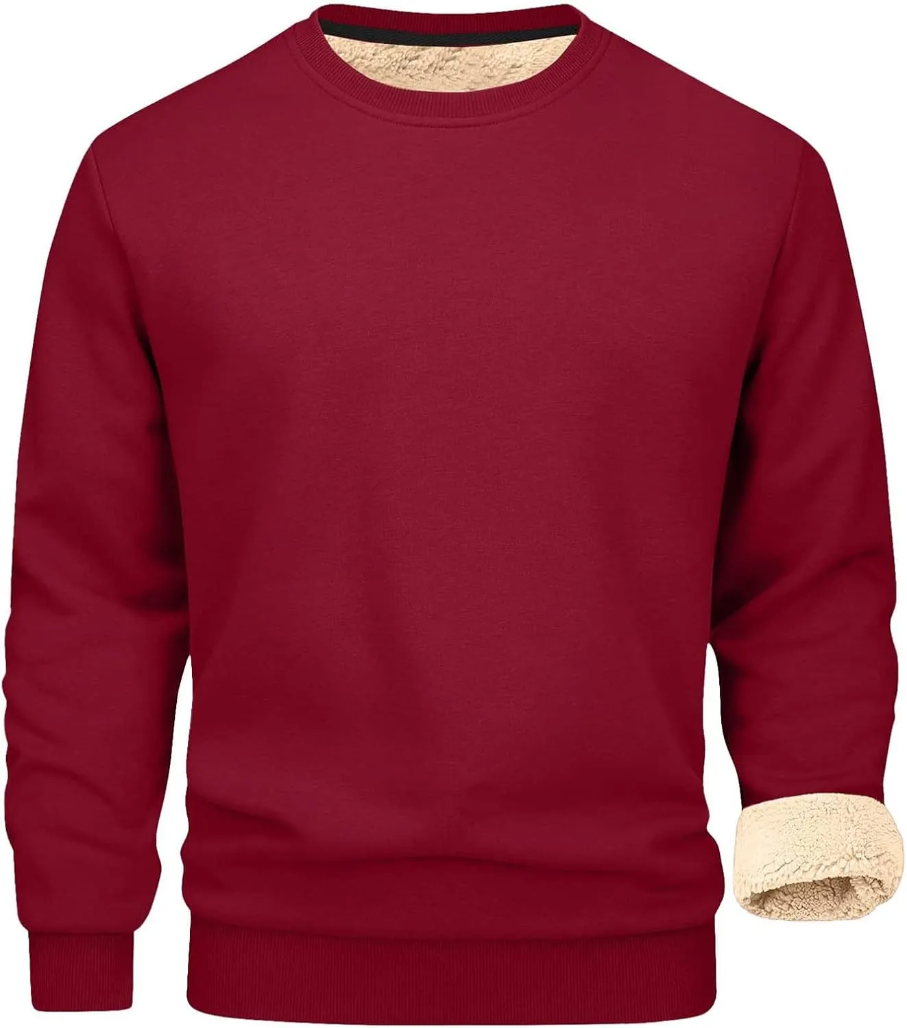 Mens Crewneck Sweatshirt Soild Fleece Long Sleeve Sweatshirts Trendy Soft Loose Fit Basic Fall Winter Thermal Tops