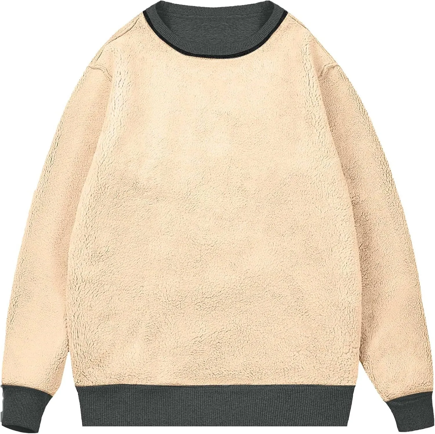 Mens Crewneck Sweatshirt Soild Fleece Long Sleeve Sweatshirts Trendy Soft Loose Fit Basic Fall Winter Thermal Tops