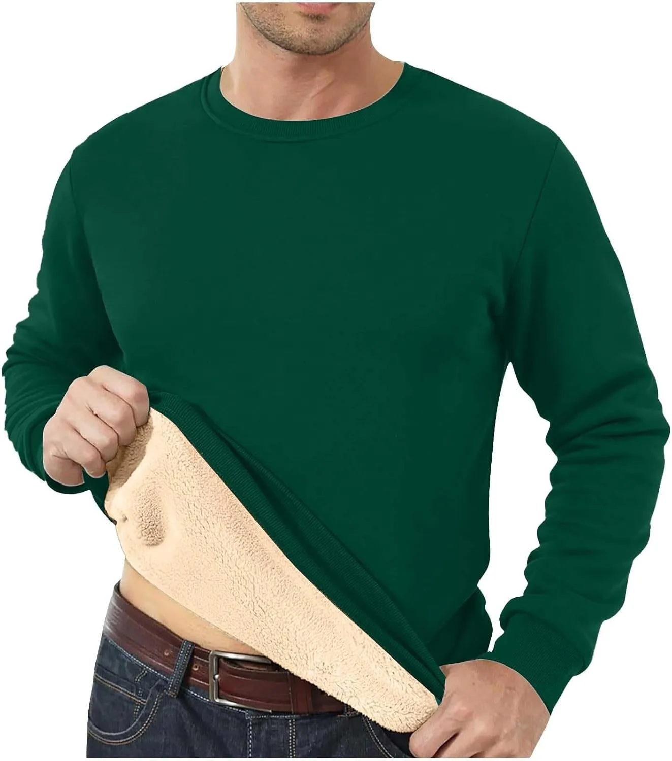 Mens Crewneck Sweatshirt Soild Fleece Long Sleeve Sweatshirts Trendy Soft Loose Fit Basic Fall Winter Thermal Tops