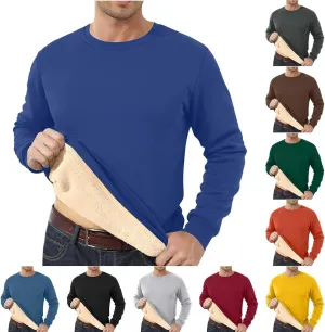 Mens Crewneck Sweatshirt Soild Fleece Long Sleeve Sweatshirts Trendy Soft Loose Fit Basic Fall Winter Thermal Tops