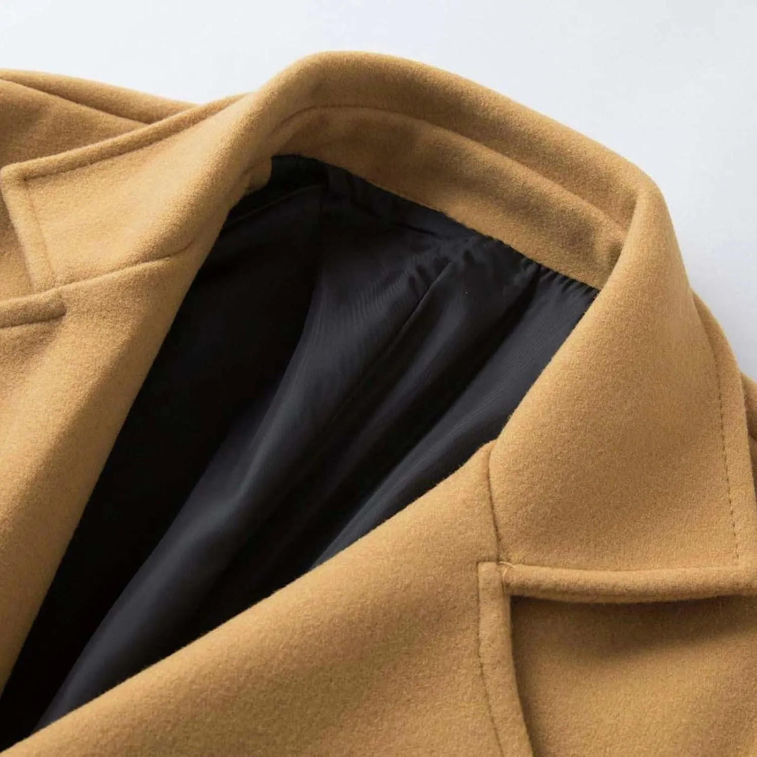 Men's Fall Winter Office Double Breasted Long Dress Wool Coat Overcoat Warm Woolen Casual Lapel Collar Trench Coats