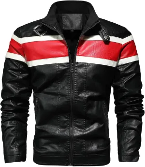Mens Faux Leather Motorcycle Jacket 2024 Fall Trendy Long Sleeve Full Zip Up Jacket Biker Jacket with Pockets