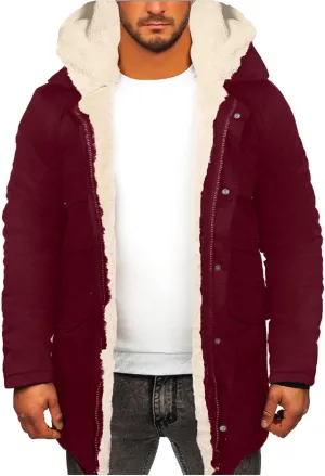 Men's Faux Leather Velvet Jacket Hood Padded Cozy Sherpa Fleece Lined Fur Jacket Zipper Casual Warm Winter Coat