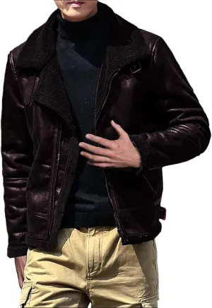 Mens Fleece Lined Jacket Faux Motorcycle Leather Jackets Winter Warm Jacket Coats Vintage Lapel Puffer Coats