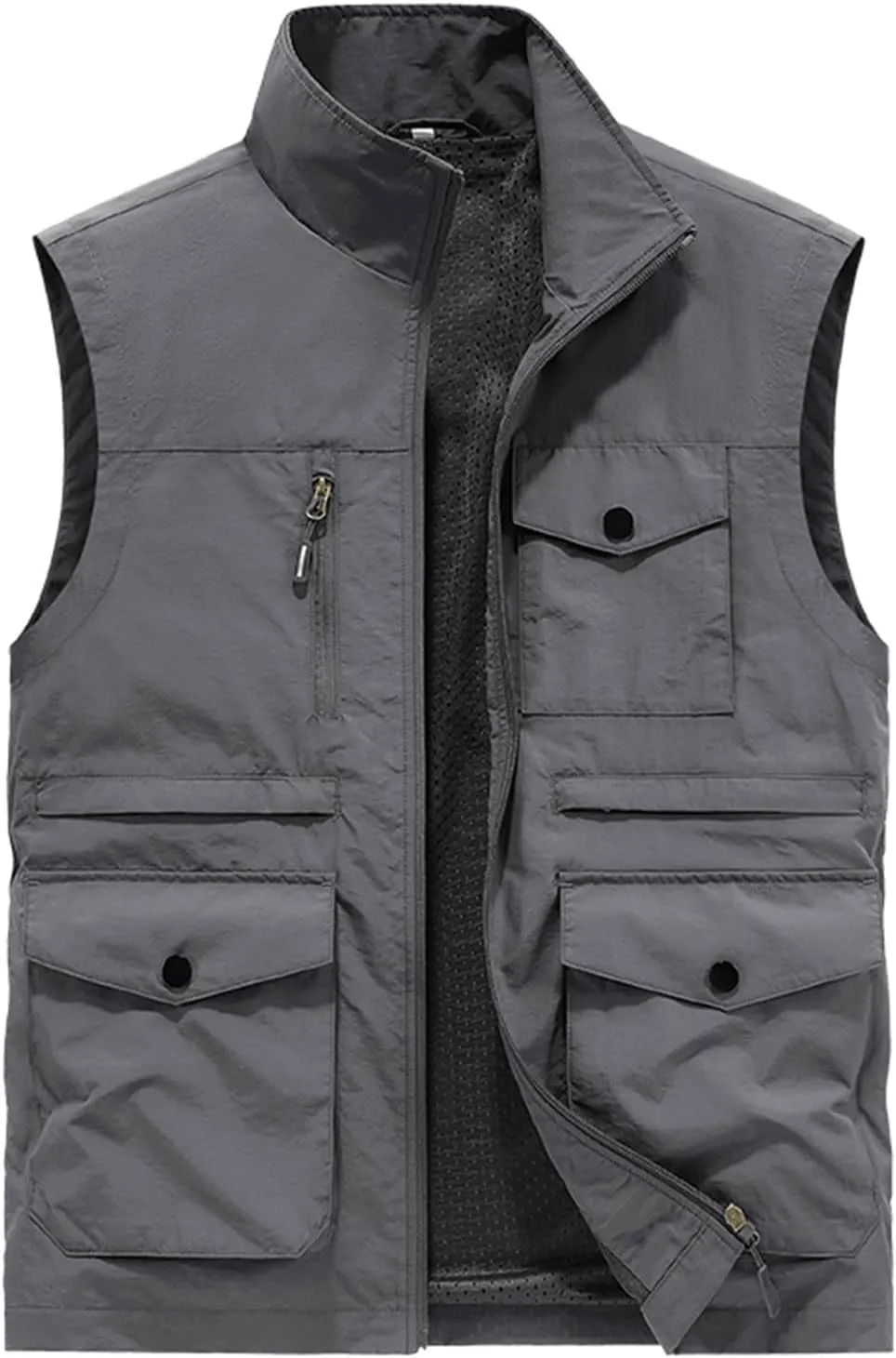 Mens Full-Zip Utility Work Vest Outdoor Sleeveless Softshell Jacket Multi-Pockets Cargo Vest for Fishing Photo Travel
