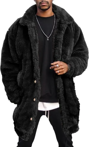 Mens Fuzzy Sherpa Cardigan Winter Fleece Open Front Coats Button Down Thermal Thick Warm Outwear Sweatshirt