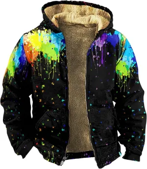 Mens Fuzzy Sherpa Jacket Long Sleeve Fleece Zip Up Coat Faux Fur Cozy Outerwear Outdoor Thick Casual Hoodies Hooded