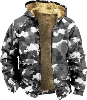 Mens Fuzzy Sherpa Jacket Long Sleeve Fleece Zip Up Coat Faux Fur Cozy Outerwear Outdoor Thick Casual Hoodies Hooded