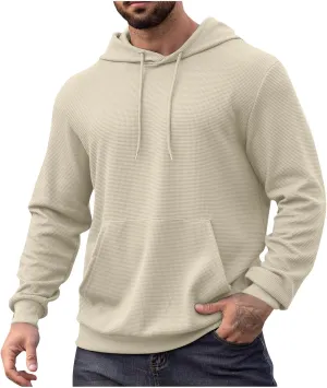 Mens Hooded Sweatshirt Long Sleeve Drawstring Solid Color Hoodies With Pocket Casual Relaxed Fit Pullover Shirts Tops