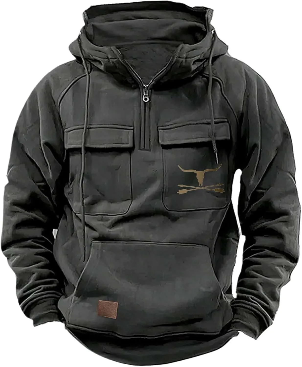 Mens Hoodies Aztec Vintage Graphic Western Hoodies Casual Long Sleeve Quarter Zip Pullover Sweatshirts with Pockets
